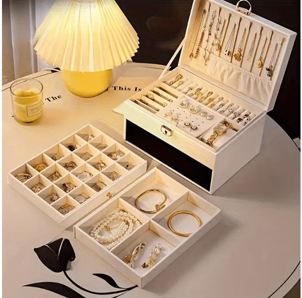 3-Layer Jewelry Storage Box – Elegant Organizer Case for Rings, Earrings & Necklaces