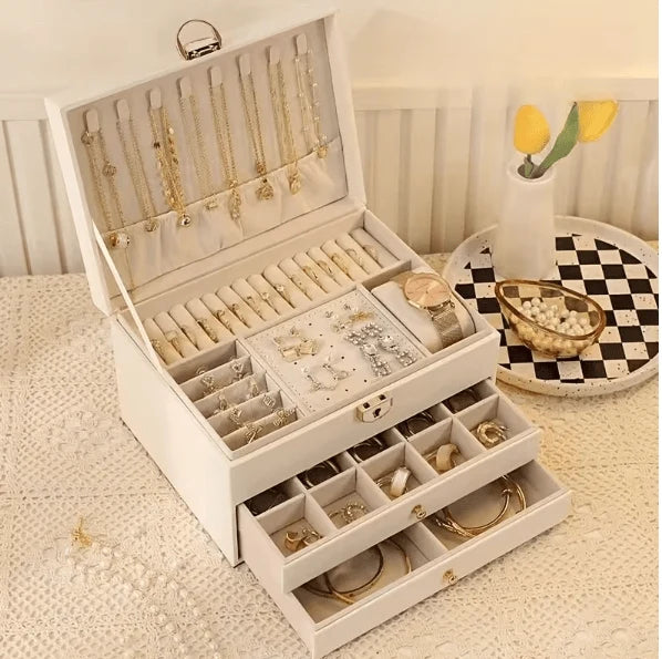 3-Layer Jewelry Storage Box – Elegant Organizer Case for Rings, Earrings & Necklaces