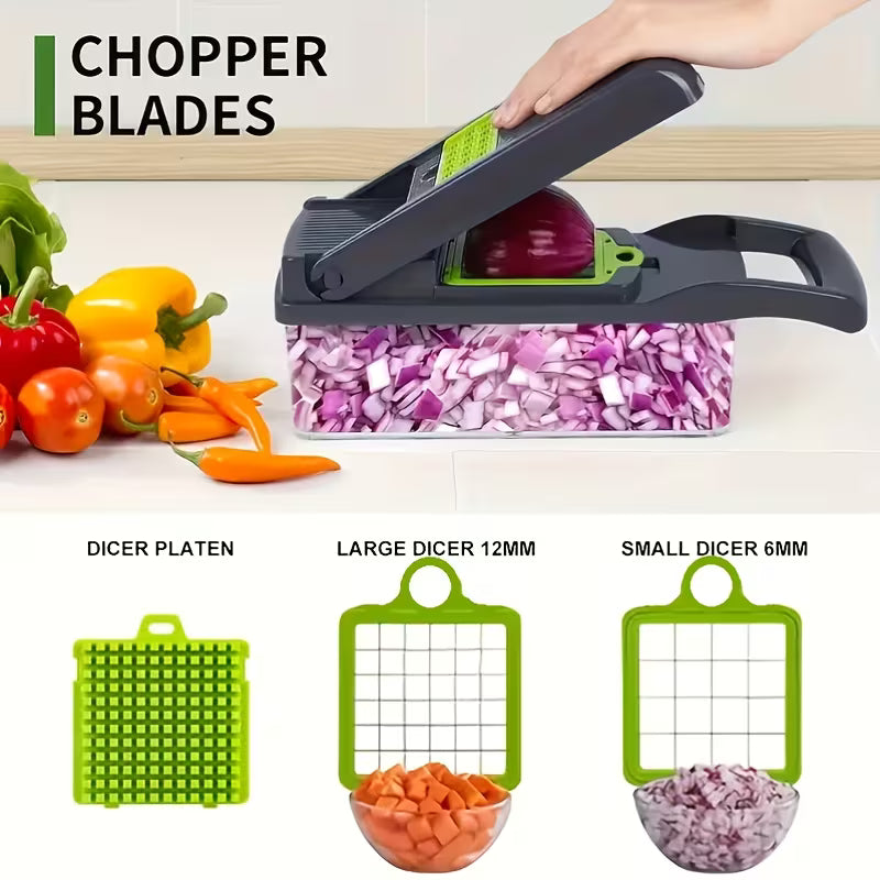 Multifunctional Vegetable Chopper with Container & Drain Basket | Onion, Garlic & Carrot Cutter