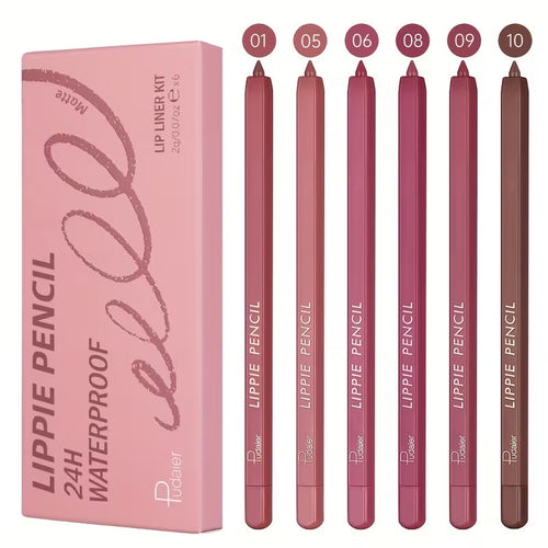 6-Color Waterproof Lip Liner Set – Long Lasting